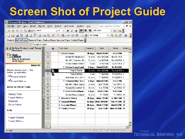 Screen Shot of Project Guide 