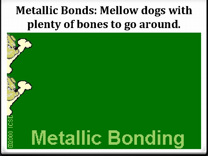 Metallic Bonds: Mellow dogs with plenty of bones to go around. Metallic Bonds: Mellow dogs with plenty of bones to go around.