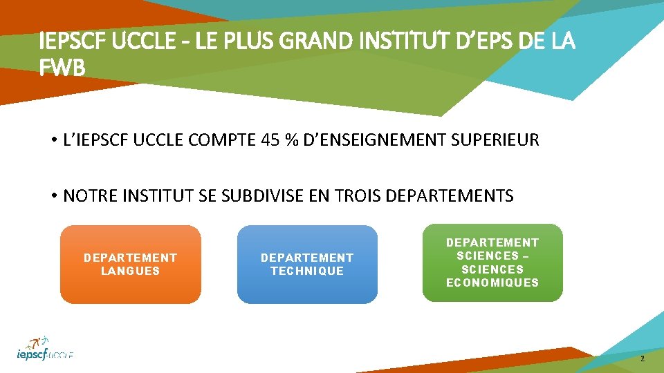 IEPSCF UCCLE - LE PLUS GRAND INSTITUT D’EPS DE LA FWB • L’IEPSCF UCCLE