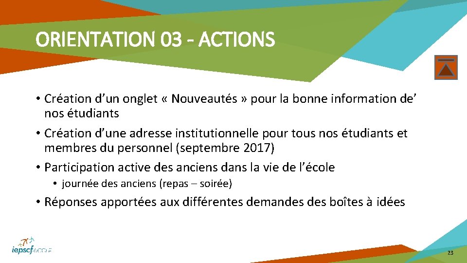 ORIENTATION 03 - ACTIONS • Création d’un onglet « Nouveautés » pour la bonne