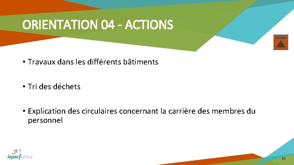 ORIENTATION 04 - ACTIONS • Travaux dans les différents bâtiments • Tri des déchets