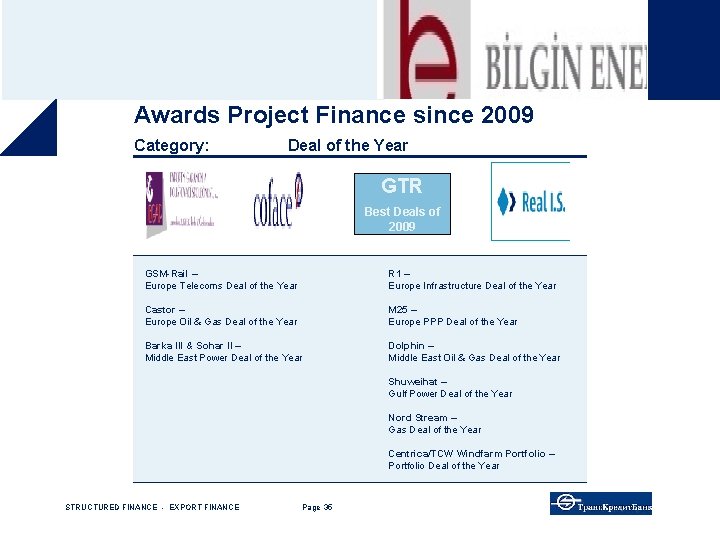 Awards Project Finance since 2009 Category: Deal of the Year GTR Best Deals of