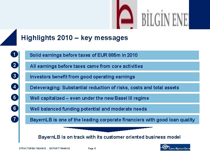 Highlights 2010 – key messages 1 Solid earnings before taxes of EUR 885 m
