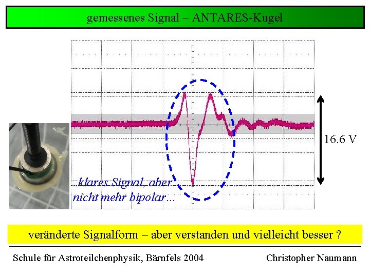 gemessenes Signal – ANTARES-Kugel 16. 6 V klares Signal, aber nicht mehr bipolar… veränderte gemessenes Signal – ANTARES-Kugel 16. 6 V klares Signal, aber nicht mehr bipolar… veränderte