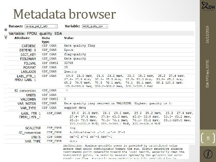 ESA FP Days, ESTEC • Php script to render a web page with metadata