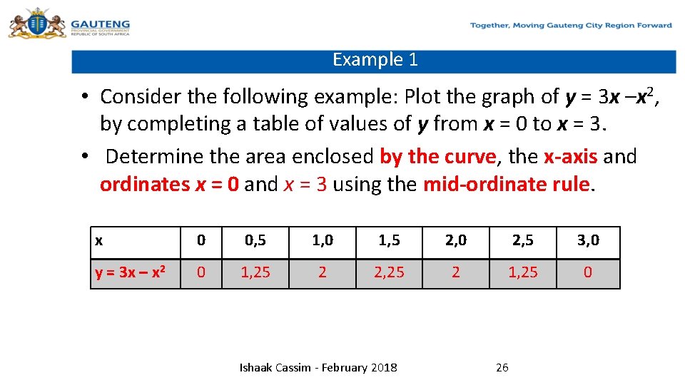 Example 1 • Consider the following example: Plot the graph of y = 3
