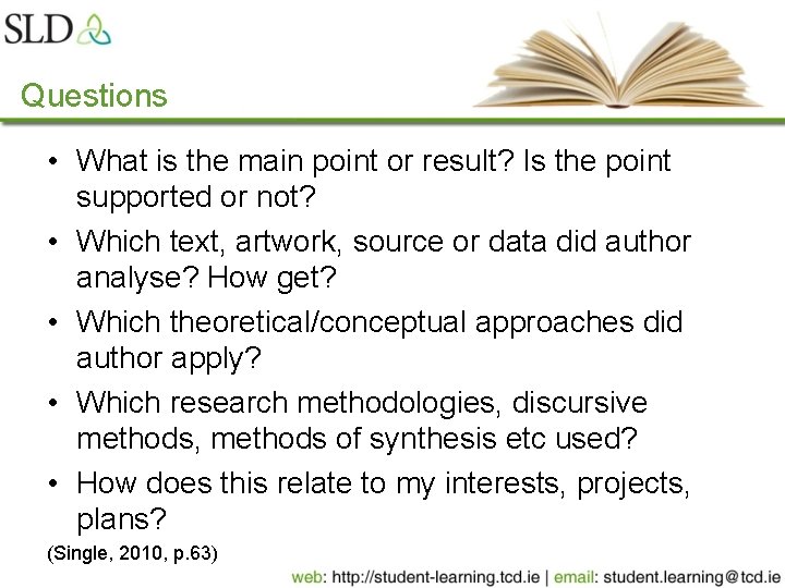 Questions • What is the main point or result? Is the point supported or Questions • What is the main point or result? Is the point supported or