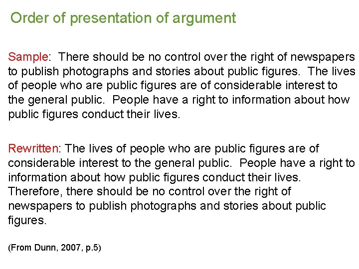 Order of presentation of argument Sample: There should be no control over the right Order of presentation of argument Sample: There should be no control over the right