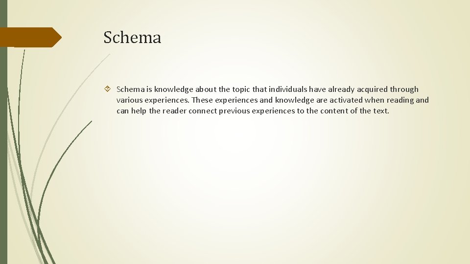 Schema is knowledge about the topic that individuals have already acquired through various experiences.