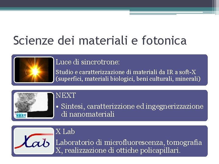 Scienze dei materiali e fotonica Luce di sincrotrone: Studio e caratterizzazione di materiali da