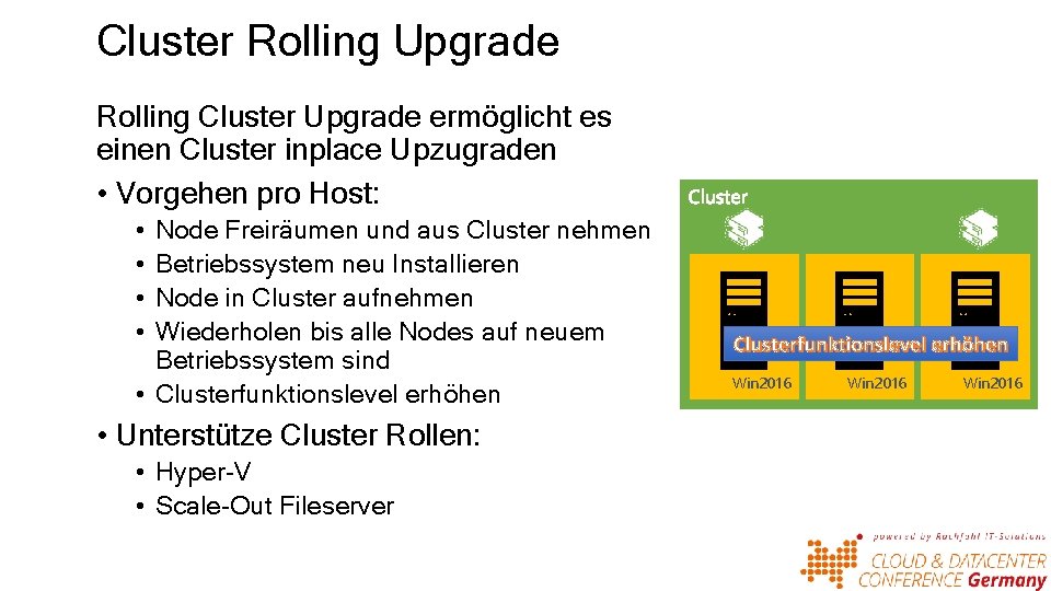 Cluster Rolling Upgrade Rolling Cluster Upgrade ermöglicht es einen Cluster inplace Upzugraden • Vorgehen