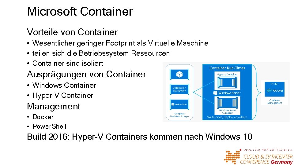 Microsoft Container Vorteile von Container • Wesentlicher geringer Footprint als Virtuelle Maschine • teilen