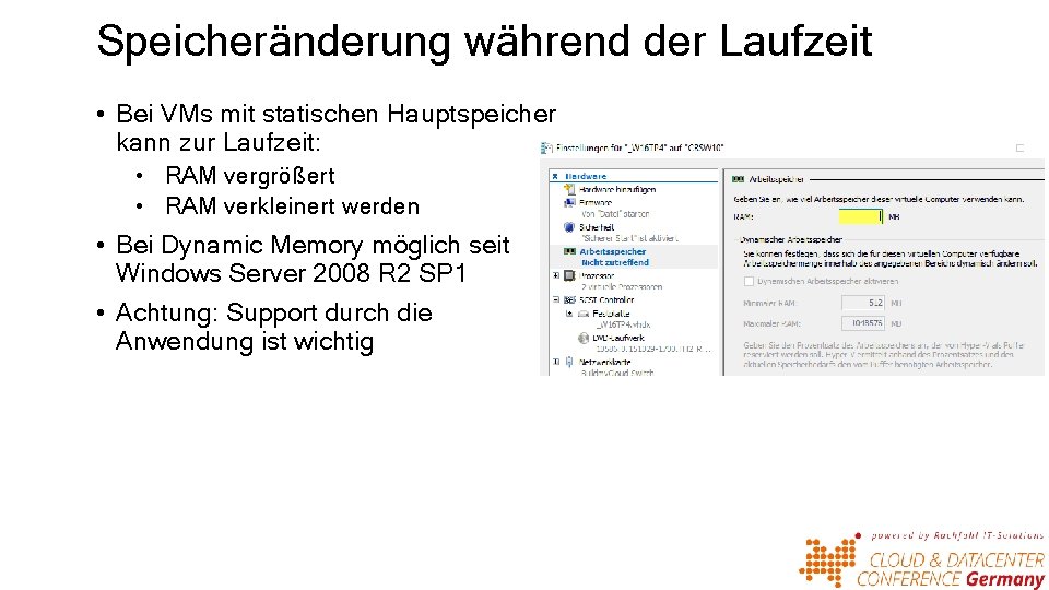 Speicheränderung während der Laufzeit • Bei VMs mit statischen Hauptspeicher kann zur Laufzeit: •