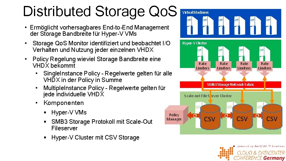 Distributed Storage Qo. S Virtual Machines • Ermöglicht vorhersagbares End-to-End Management der Storage Bandbreite
