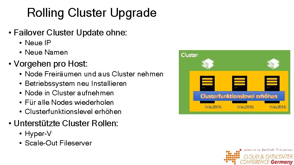 Rolling Cluster Upgrade • Failover Cluster Update ohne: • Neue IP • Neue Namen