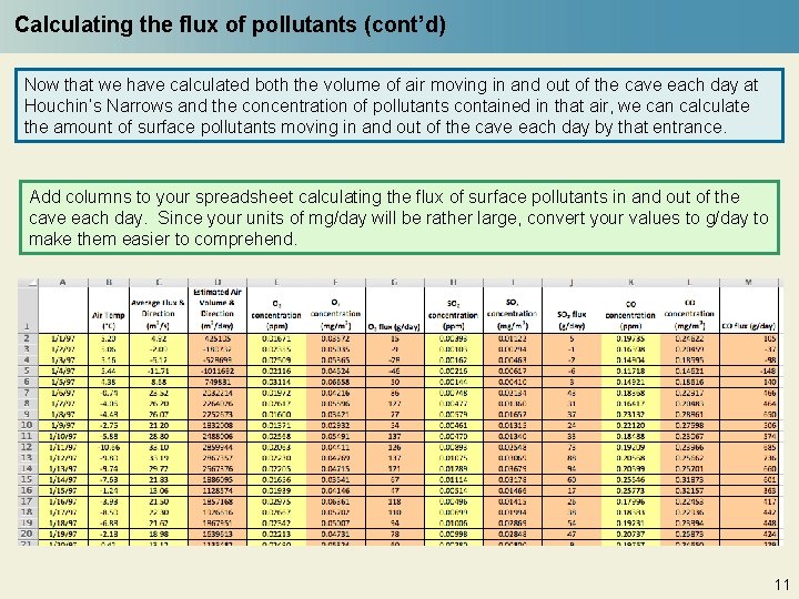 Calculating the flux of pollutants (cont’d) Now that we have calculated both the volume