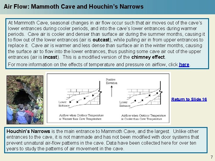 Air Flow: Mammoth Cave and Houchin’s Narrows At Mammoth Cave, seasonal changes in air