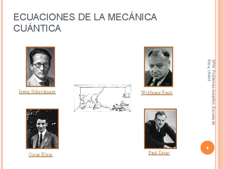 ECUACIONES DE LA MECÁNICA CUÁNTICA Oscar Klein Wolfgang Pauli Paul Dirac SPIN. Problemas resueltos.