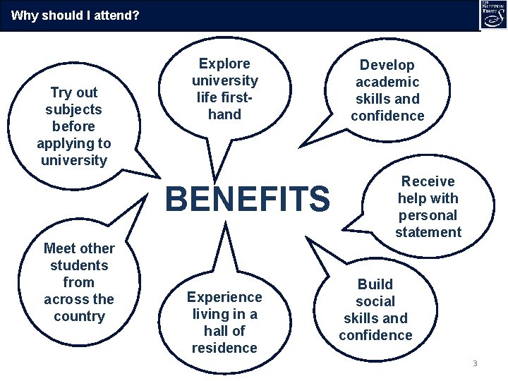 Why should I attend? Try out subjects before applying to university Explore university life