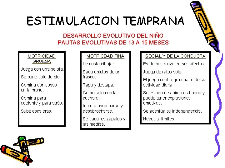 ESTIMULACION TEMPRANA DESARROLLO EVOLUTIVO DEL NIÑO PAUTAS EVOLUTIVAS DE 13 A 15 MESES MOTRICIDAD