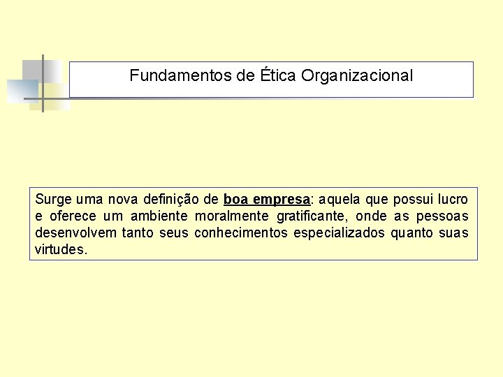 Fundamentos de Ética Organizacional Surge uma nova definição de boa empresa: aquela que possui