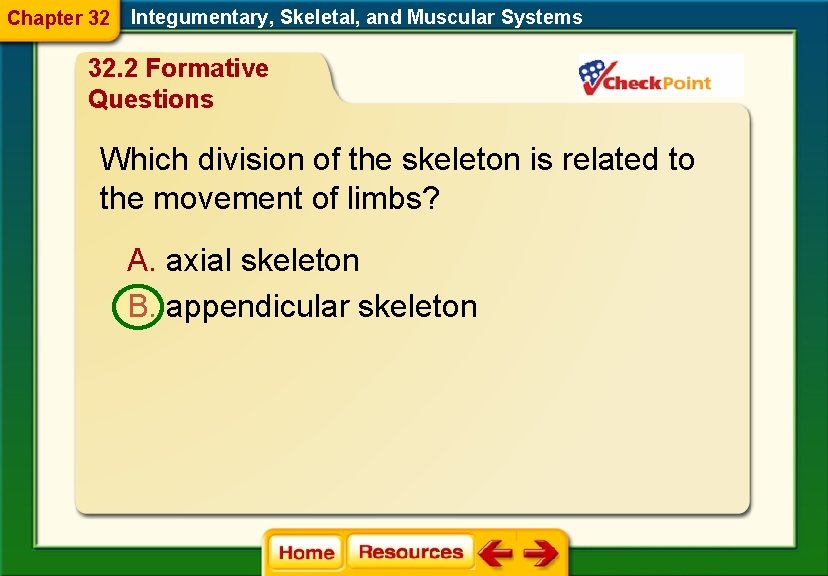 Chapter 32 Integumentary, Skeletal, and Muscular Systems 32. 2 Formative Questions Which division of