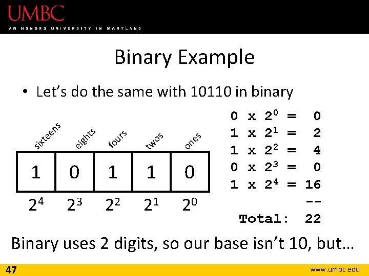 Binary Example on es tw os s fo ur ts ei gh six te