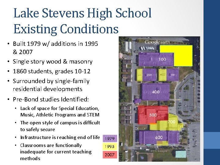 Lake Stevens High School Existing Conditions • Built 1979 w/ additions in 1995 &