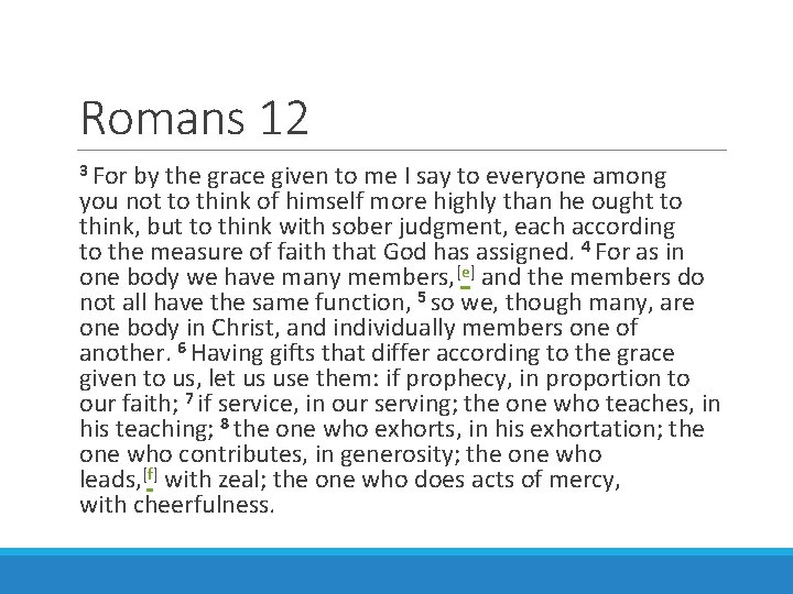 Romans 12 3 For by the grace given to me I say to everyone