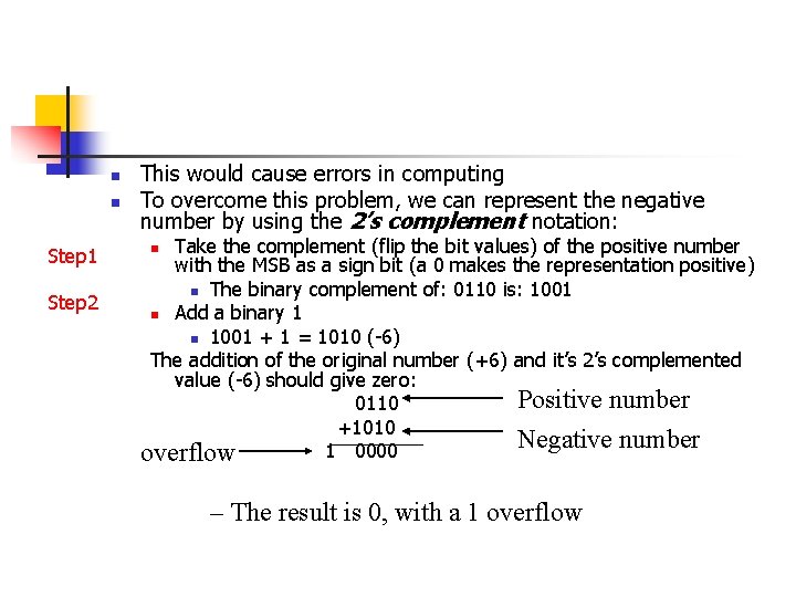 n n Step 1 Step 2 This would cause errors in computing To overcome
