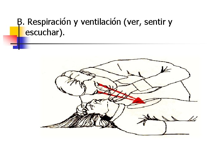 B. Respiración y ventilación (ver, sentir y escuchar). 