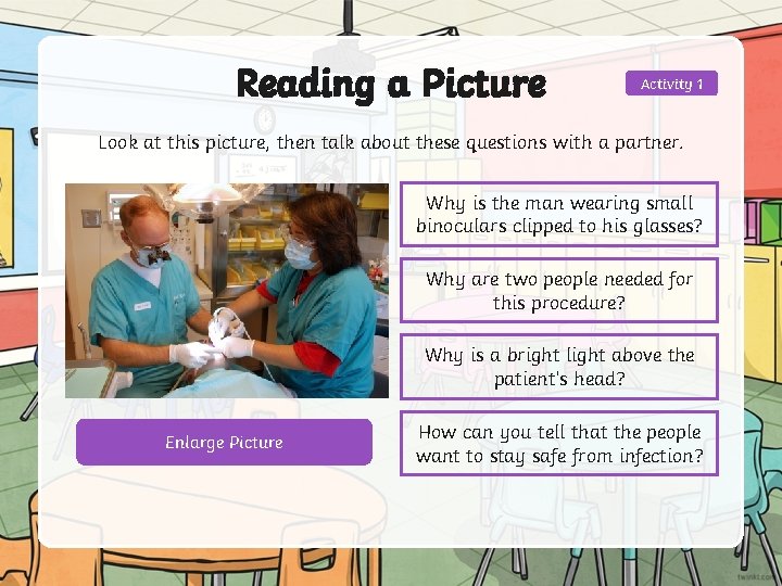 Reading a Picture Activity 1 Look at this picture, then talk about these questions