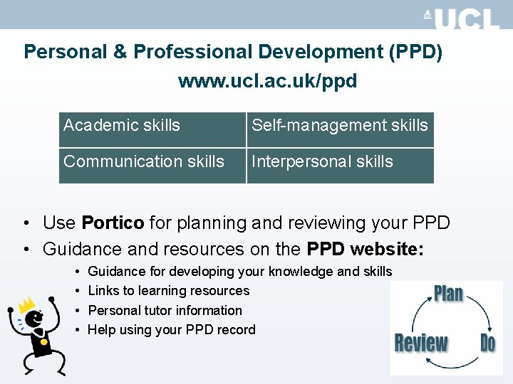 Personal & Professional Development (PPD) www. ucl. ac. uk/ppd Academic skills Self-management skills Communication