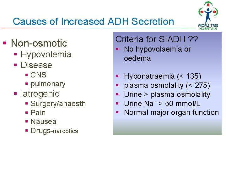 Causes of Increased ADH Secretion § Non-osmotic § Hypovolemia § Disease § CNS § Causes of Increased ADH Secretion § Non-osmotic § Hypovolemia § Disease § CNS §