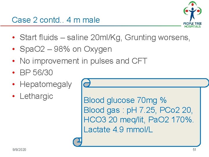 Case 2 contd. . 4 m male • • • Start fluids – saline Case 2 contd. . 4 m male • • • Start fluids – saline