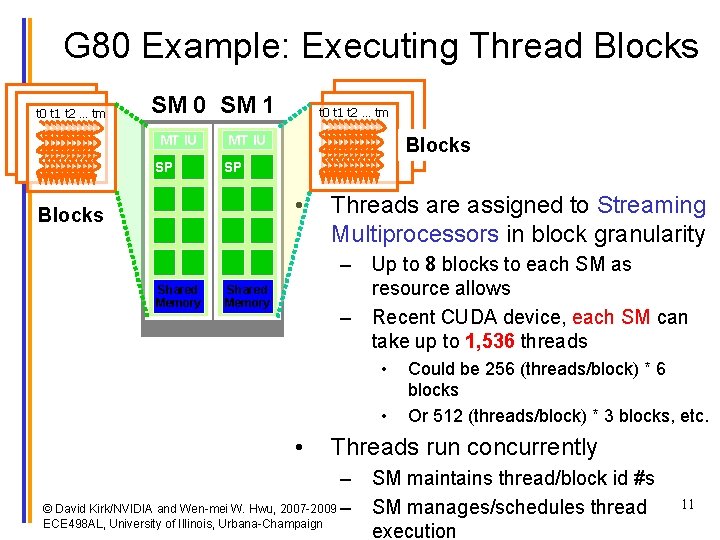 G 80 Example: Executing Thread Blocks t 0 t 1 t 2 … tm