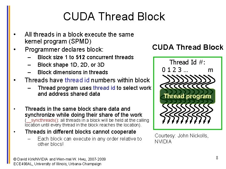 CUDA Thread Block • • All threads in a block execute the same kernel