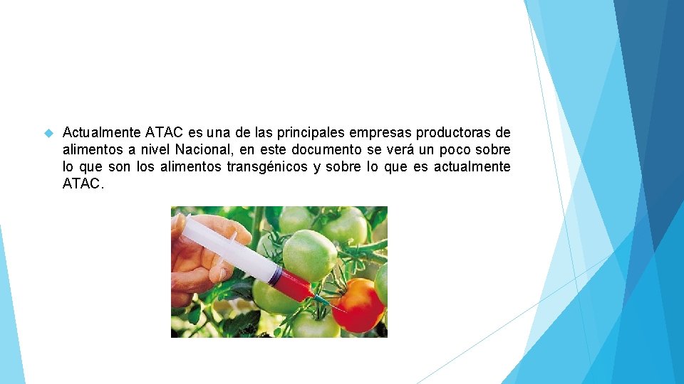  Actualmente ATAC es una de las principales empresas productoras de alimentos a nivel