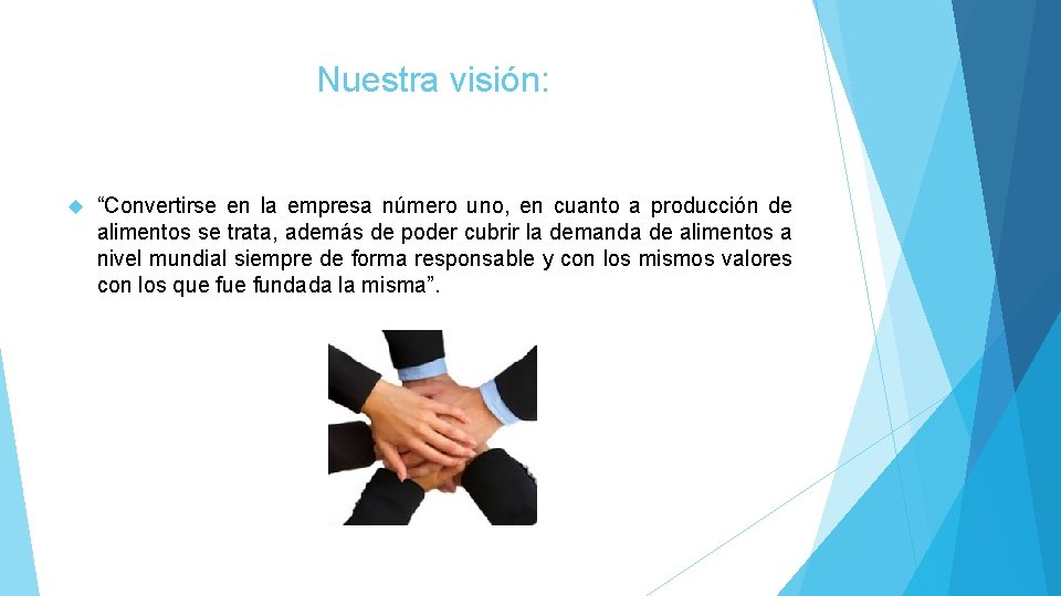 Nuestra visión: “Convertirse en la empresa número uno, en cuanto a producción de alimentos