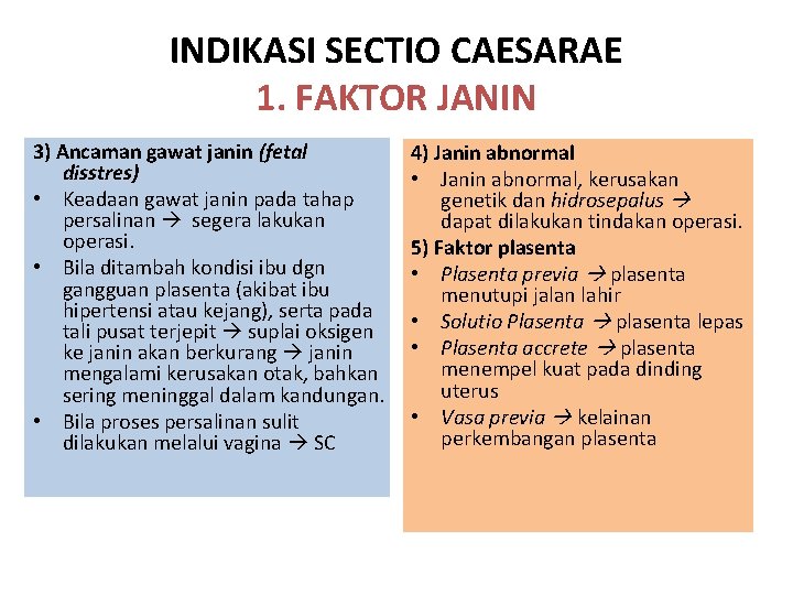 INDIKASI SECTIO CAESARAE 1. FAKTOR JANIN 3) Ancaman gawat janin (fetal disstres) • Keadaan