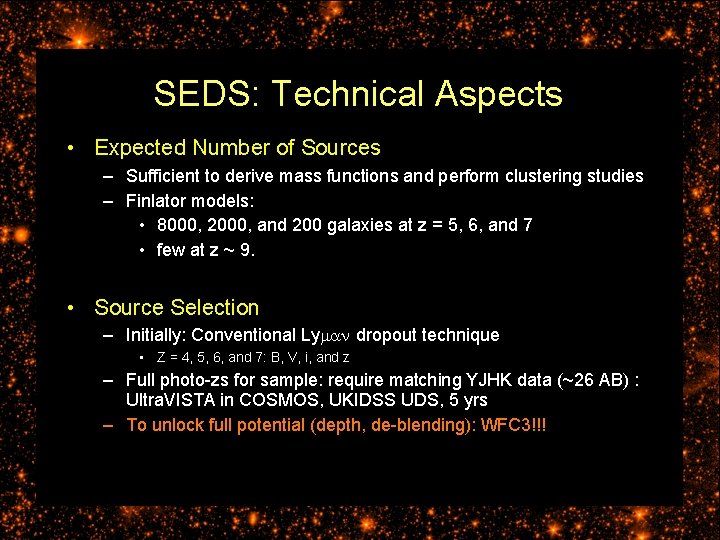 SEDS: Technical Aspects • Expected Number of Sources – Sufficient to derive mass functions