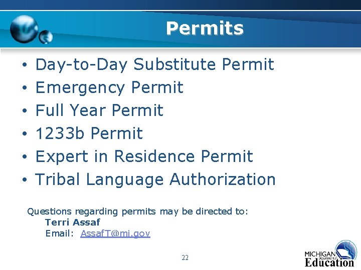 Permits • • • Day-to-Day Substitute Permit Emergency Permit Full Year Permit 1233 b Permits • • • Day-to-Day Substitute Permit Emergency Permit Full Year Permit 1233 b