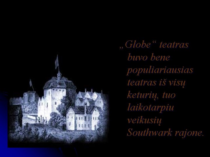 „Globe“ teatras buvo bene populiariausias teatras iš visų keturių, tuo laikotarpiu veikusių Southwark rajone. „Globe“ teatras buvo bene populiariausias teatras iš visų keturių, tuo laikotarpiu veikusių Southwark rajone.