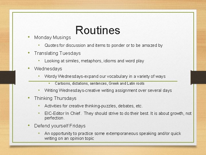  • Monday Musings Routines • Quotes for discussion and items to ponder or