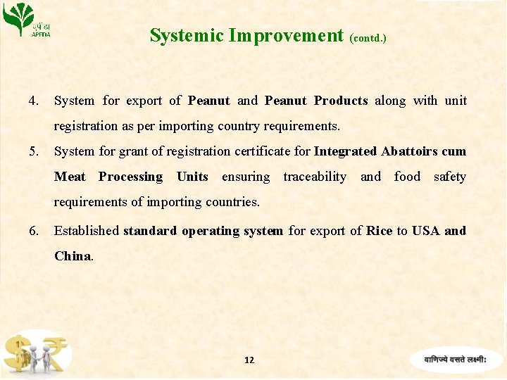 Systemic Improvement (contd. ) 4. System for export of Peanut and Peanut Products along