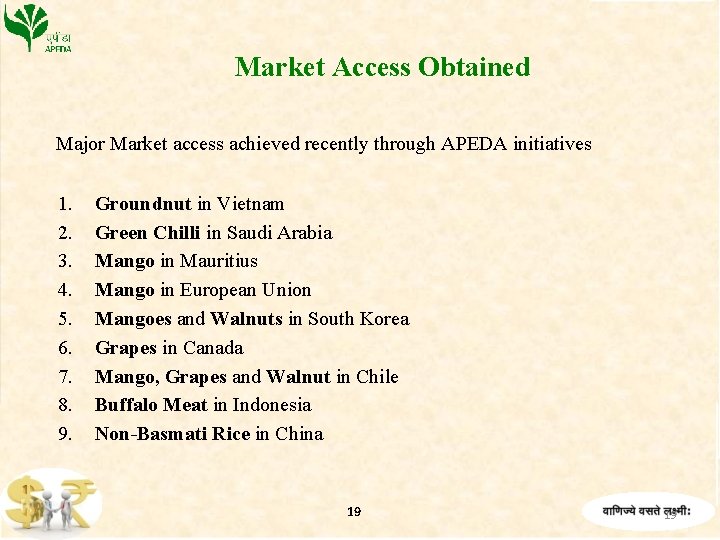 Market Access Obtained Major Market access achieved recently through APEDA initiatives 1. 2. 3.