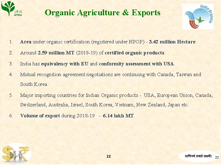 Organic Agriculture & Exports 1. Area under organic certification (registered under NPOP) - 3.