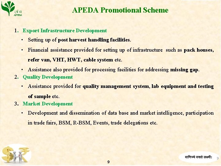 APEDA Promotional Scheme 1. Export Infrastructure Development • Setting up of post harvest handling