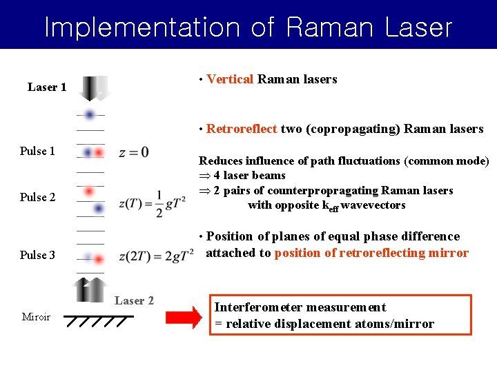 Implementation of Raman Laser • Vertical Raman lasers Laser 1 • Retroreflect two (copropagating) Implementation of Raman Laser • Vertical Raman lasers Laser 1 • Retroreflect two (copropagating)