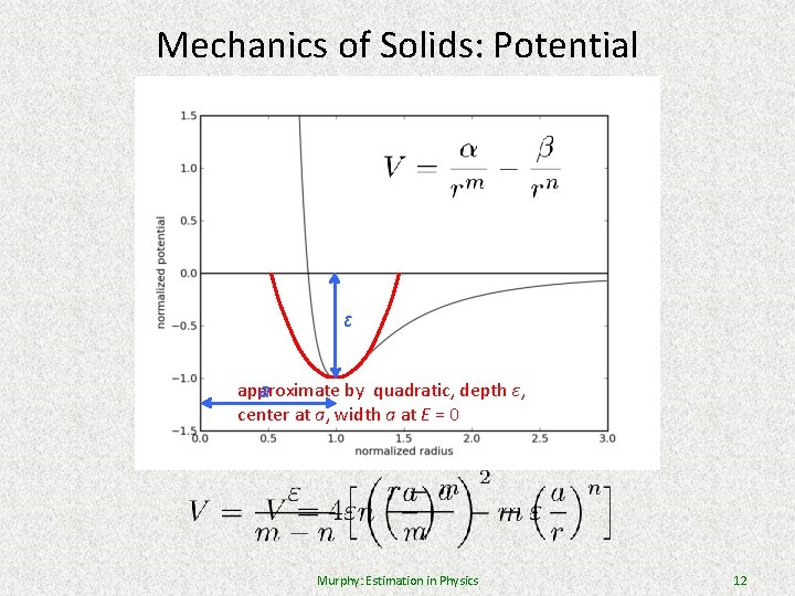 Mechanics of Solids: Potential ε approximate by quadratic, depth ε, a center at a,